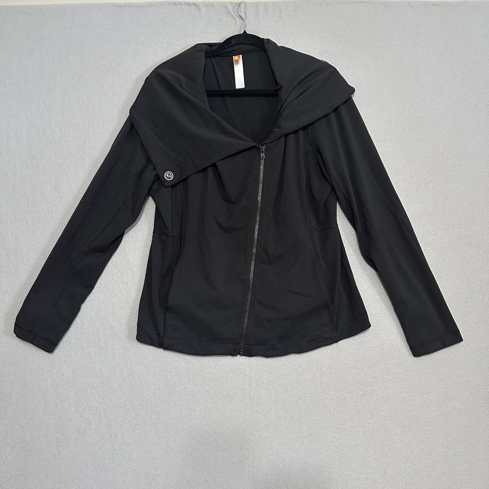 Lucy Womens XL Black Asymmetrical Zip Activewear Jacket Shawl Collar Yoga Gym